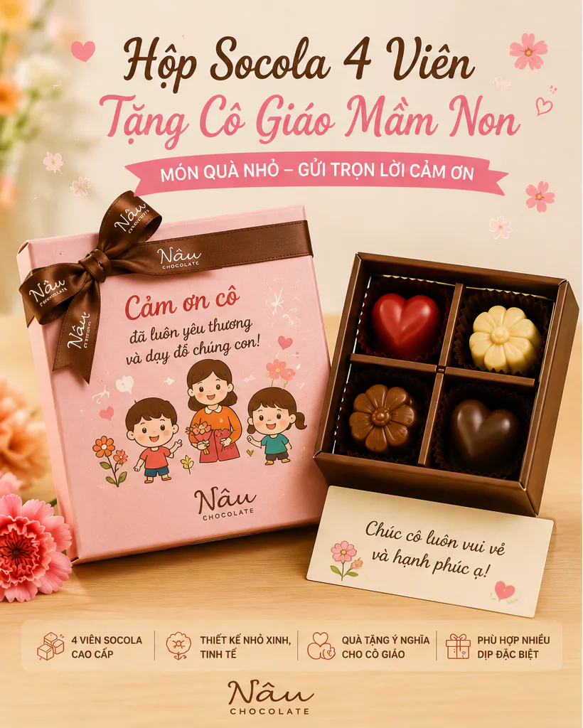 hộp socola 4 viên tặng cô giáo mầm non